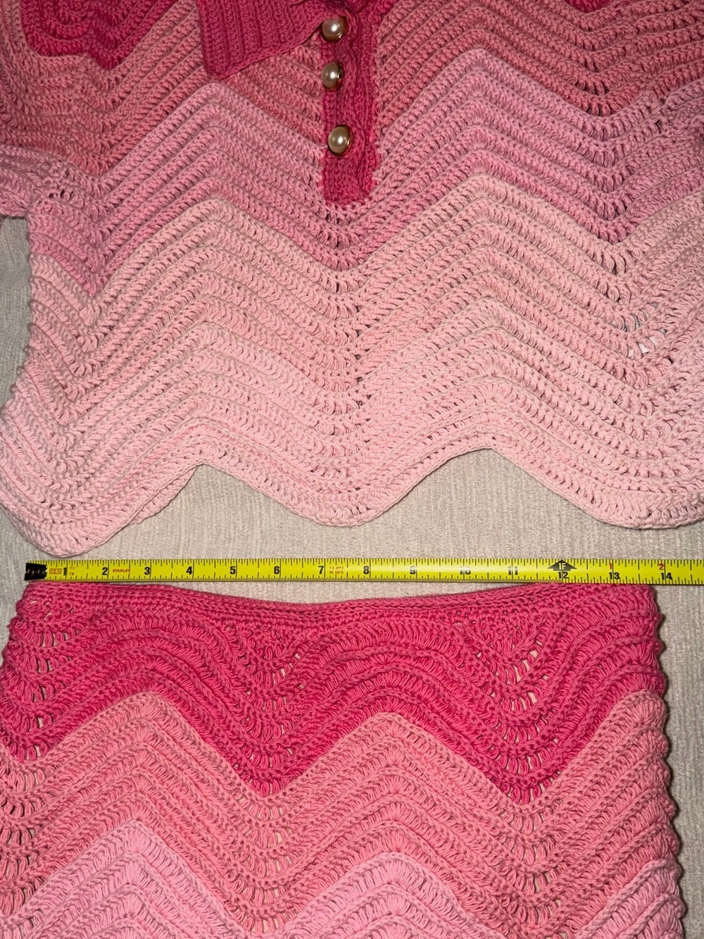 Casablanca SET Skirt Polo Crochet Pink Gradient Wave Knit Mini Cotton Cute Rare - Picture 11 of 12